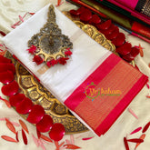 White with Red Border Semi Soft Silk Saree-VS710